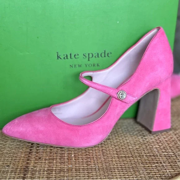 KATE ♠️ SPADE Elegant Pink Suede Mary Jane Heels - Picture 14 of 15